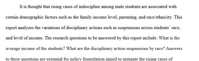 Examine the disciplinary actions and consequences for 4th grade males a middle school.