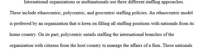 If you were in charge of staffing an international organization which approach would you use