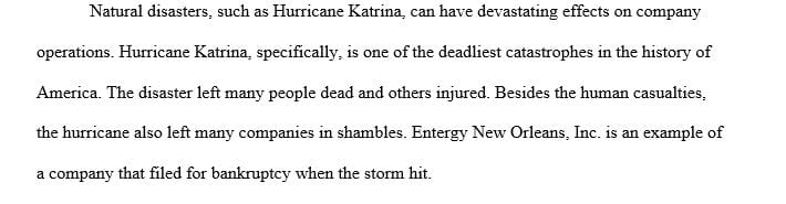 Information about companies that have been harmed or bankrupted by a disaster.