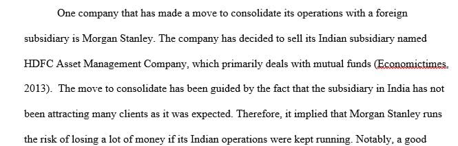 Research a company that has had some consolidation with a foreign subsidiary