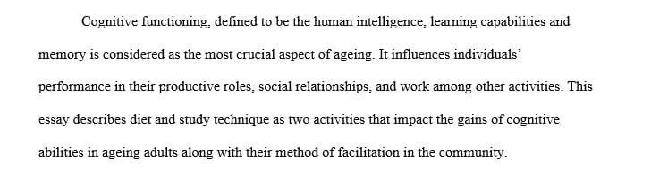 Select two activities from your reading that you believe impact the gains of cognitive abilities of aging adults.
