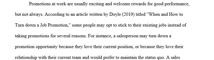 What factors might persuade a successful salesperson to turn down a promotion into sales management
