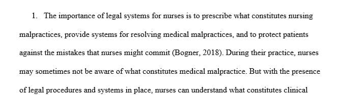 What is the importance of the legal system for nurses