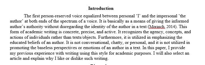 What is your previous experience with writing in first person voice for academic assignments