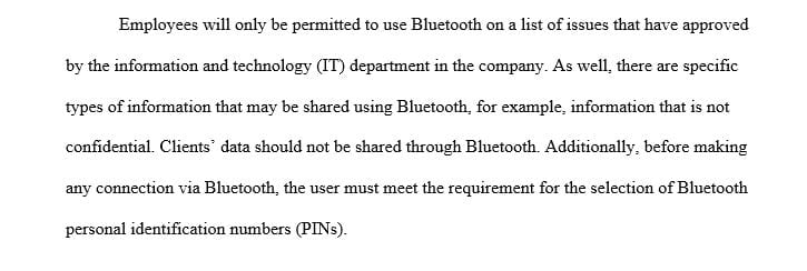 Write a security policy for Company-owned cell phones that use the Bluetooth protocol