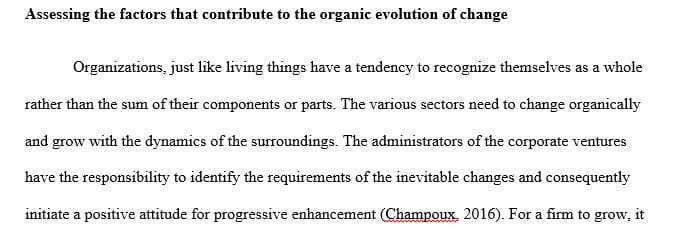 A discussion that assesses the factors that contribute to the organic evolution of change.