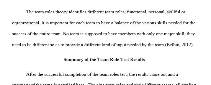 According to team roles theory there are specific different team roles.