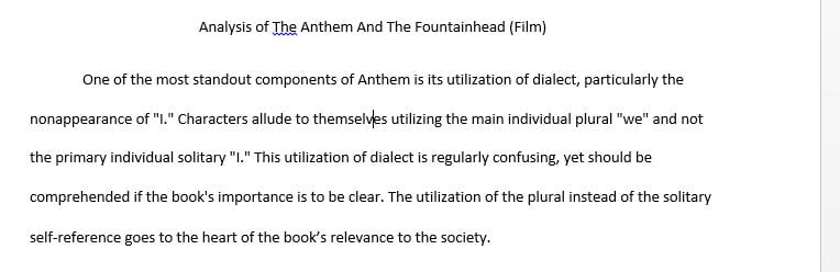 An analysis of Ayn Rand's book Anthem and the movie edition of Fountainhead