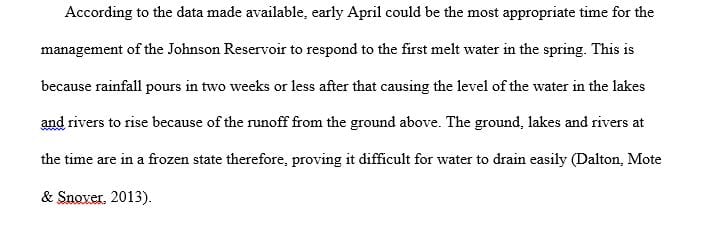 At what time of year should the managers of Johnson Reservoir be ready to respond to the first melt water