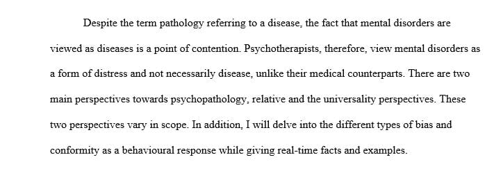 Briefly describe the relative perspective on psychopathology