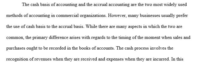 Conduct internet research on cash vs accrual basis of accounting