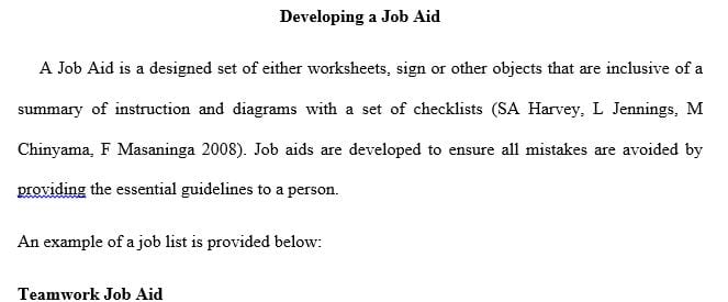 Create a one-page job aid that can be used to improve performance for a job within your organization.