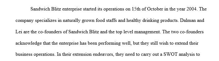 Creating a business SWOT analysis for Sandwich Blitz