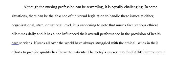 Describe a nursing problem encountered in nursing practice settings