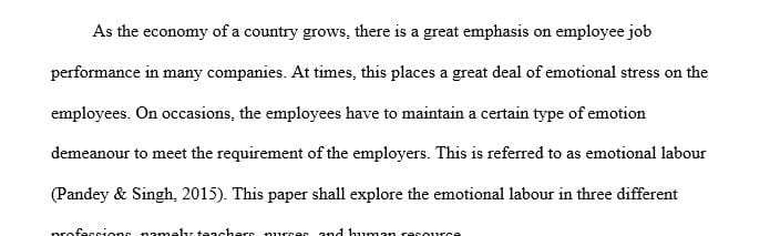 Describe examples of emotional labor in the following professions