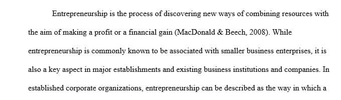 Describe how a large corporation in an established industry can be entrepreneurial