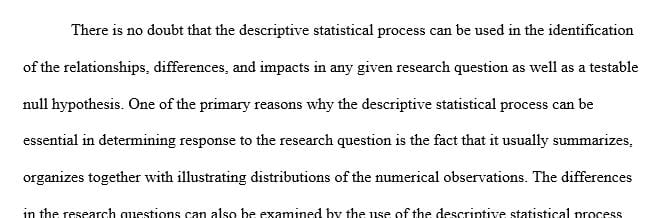 Descriptive Statistical Processes Can descriptive statistical processes be used in determining relationships