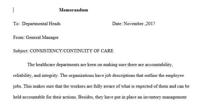 Develop a 1 page memo to your staff discussing how the department will promote accountability