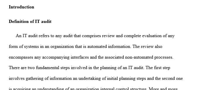 Develop a plan for assessing IT security for your chosen organization