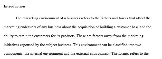 Develop an organizational profile for a company's marketing environment