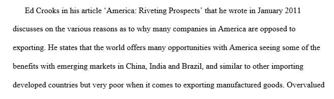 Discuss the 5 reasons that Mr. Crooks outlines in the article regarding issues with exporting.