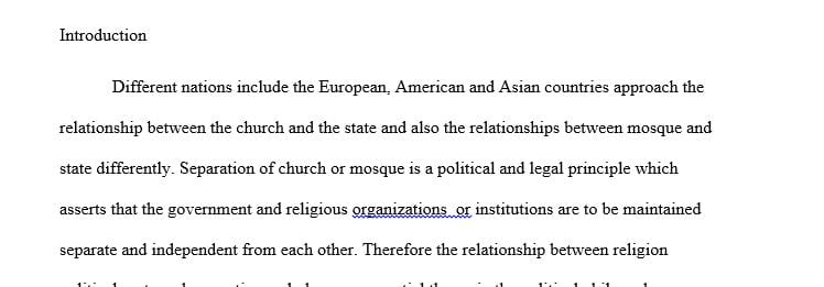 How does the American concept of separation of church and state compare and contrast to the tendency in a number of Islamic nations