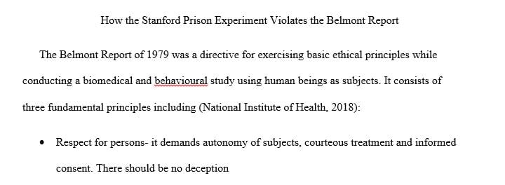 How does the Stanford Prison Experiment illustrate violations of the key tenants of the Belmont Report