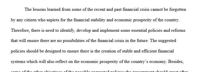 Identify four policies the government enacted following the financial crisis
