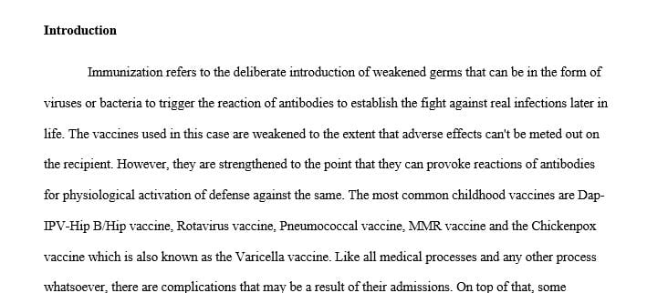 Identify the recommended childhood immunizations