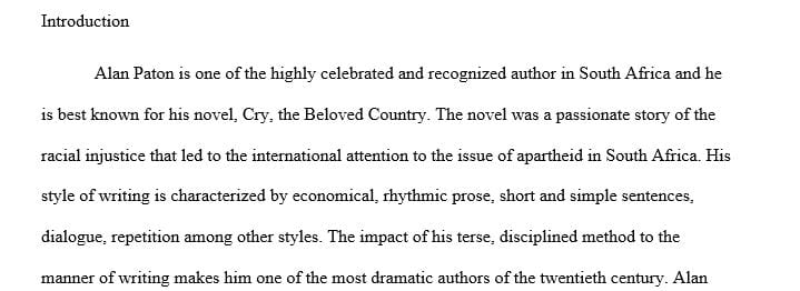 Literary analysis about the book Cry, The Beloved Country by Alan Paton