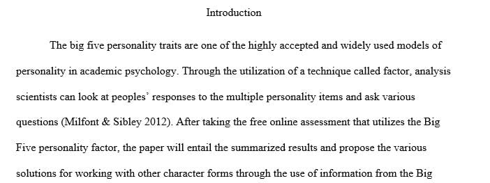 Locate and take a free online assessment that uses the Big Five personality factors.