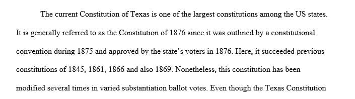 Locate your state's constitution and examine the major elements and articles of the constitution.
