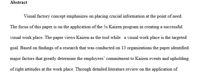 One page abstract on Visual Factory KAIZEN.