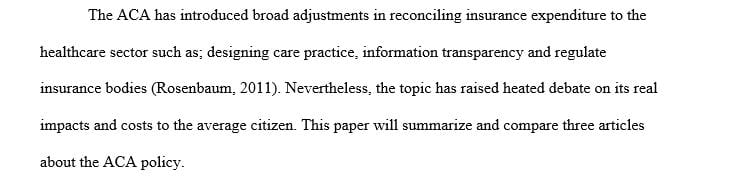 Patient Protection and Affordable Care Act Policy (ACA) Scholarly Articles