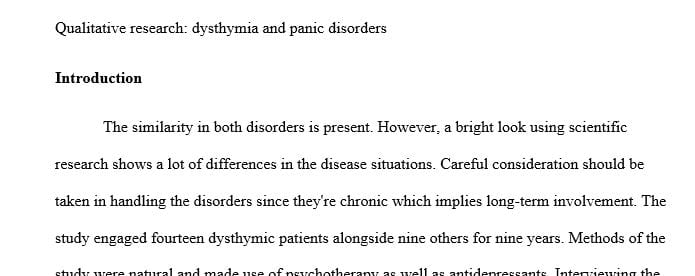 Recommend a Qualitative Design for depression called dysthymia