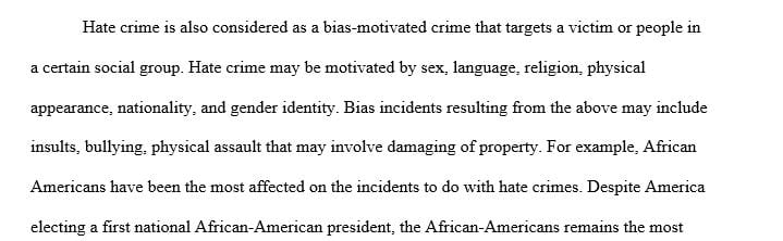 Research one incident of a hate crime committed against a religious or ethnic group in your community or in the nation