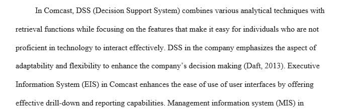 Select a company (Comcast/Xfinity) of interest and describe its MIS
