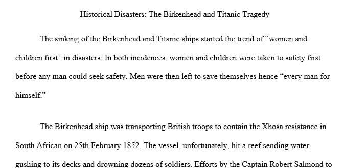 Select a historical Disaster from the list provided or another disaster of which you are aware