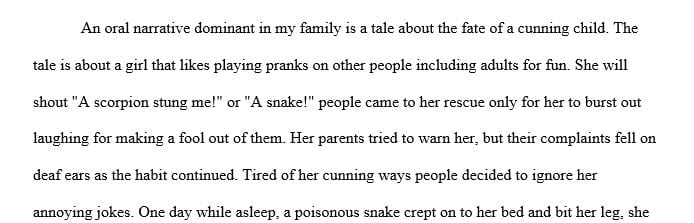 Share one of the oral stories that has been passed down in your own family