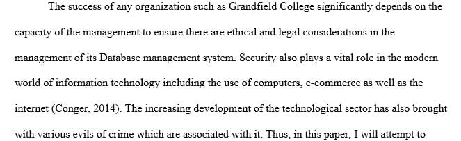 The legal and ethical considerations relative to the database