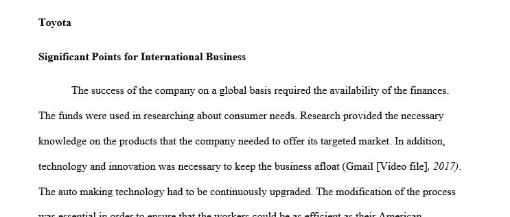 The significant points for International Business with regard to Toyota