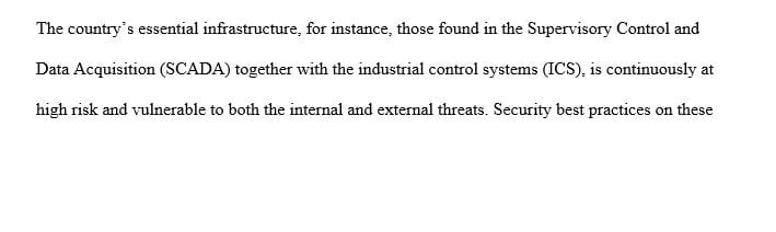 Use clean water as an industry example and cover the below topics in that industry SCADA/ICS System