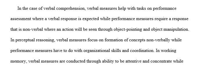 What are the differences between verbal and performance measures in intelligence testing