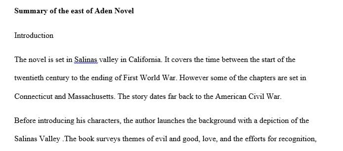 Write a book report on East of Eden by John Steinbeck.