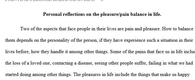 Write a one page essay on the topic: Personal reflections on the pleasure/pain balance in life