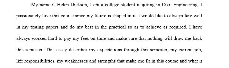 Write a one-to-two-page essay describing your course expectations