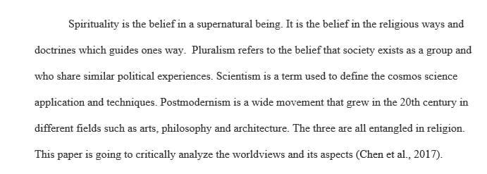 Write an 800-1,000 word essay on your personal worldview