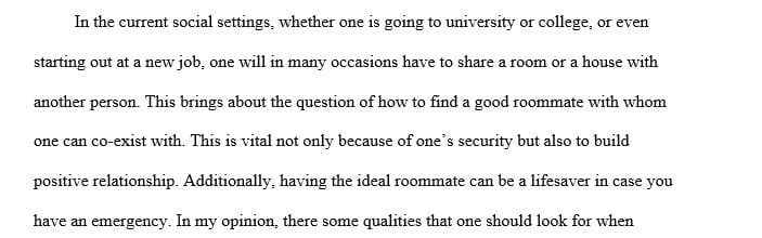 Write definition essay (3-6) pages about  A Good Roommate