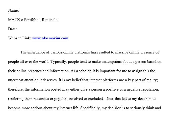 3- to 5-page rationale about online the professional identity