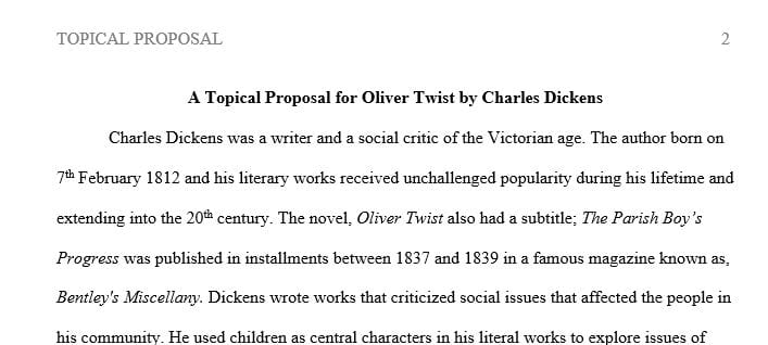  A Topical Proposal for Oliver Twist by Charles Dickens